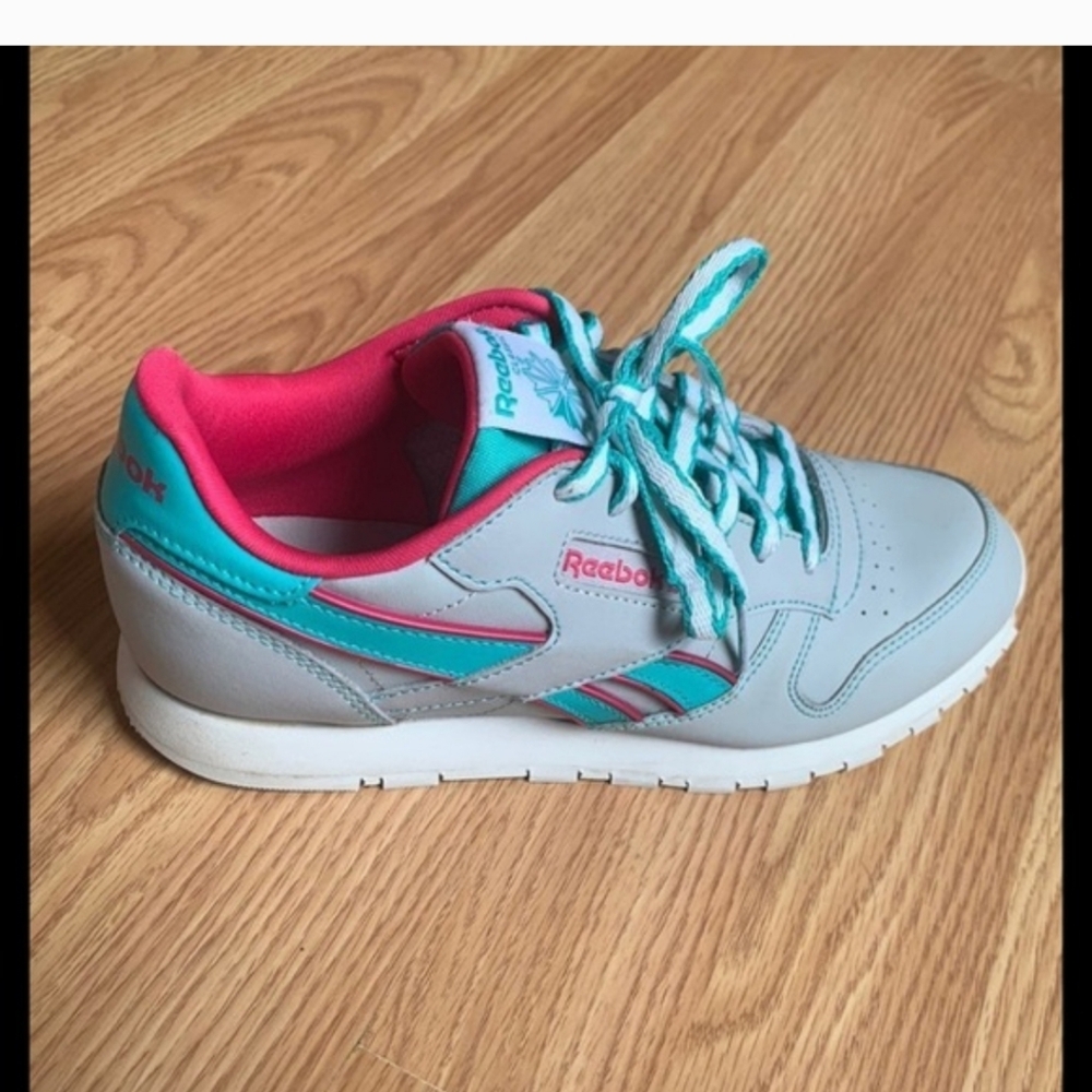Reebok Women's Classic Leather Sneaker in Light Gray & Teal